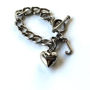 Vintage Juicy Couture Silver Tone Puff Heart Chunky Chain Link Bracelet